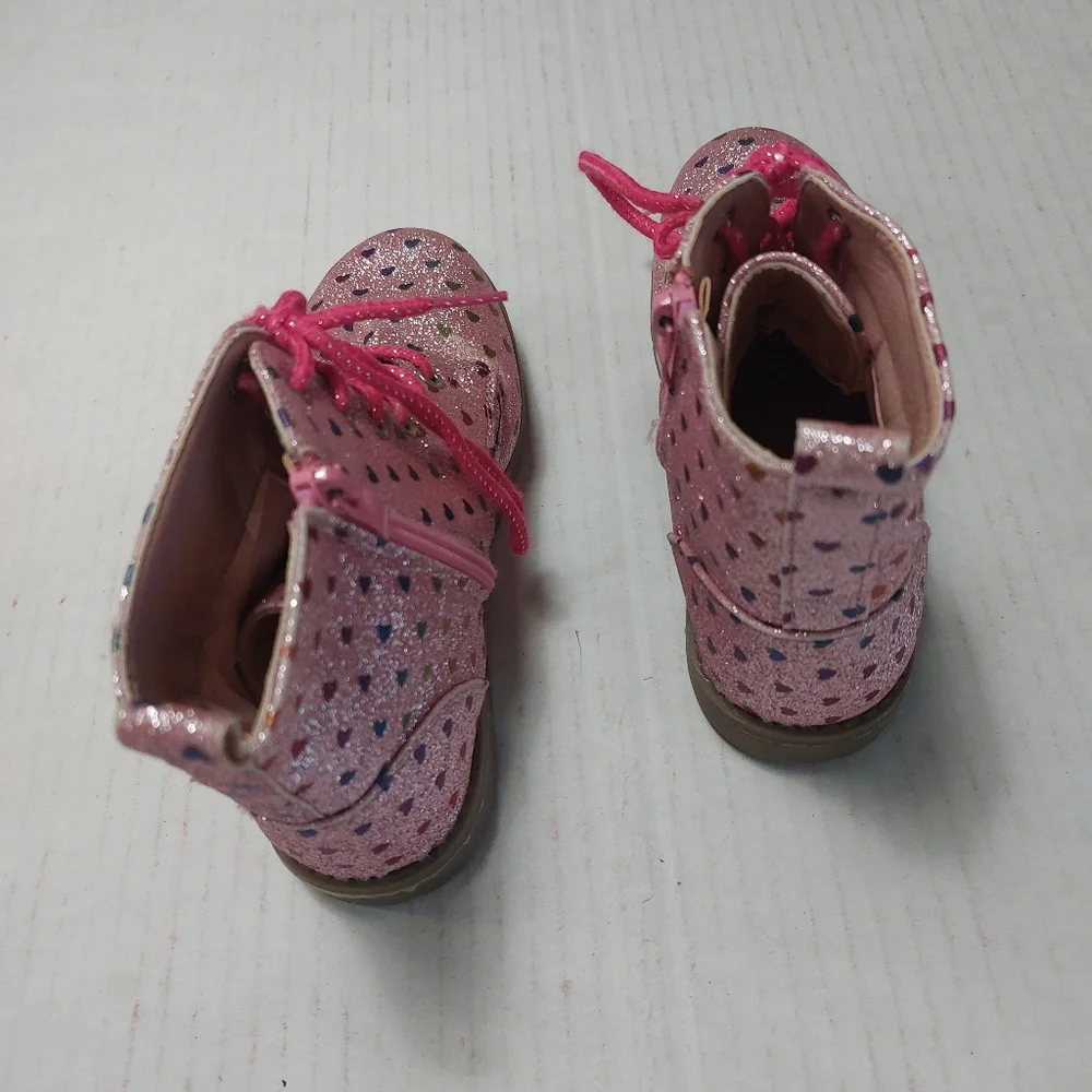 Girls Pink Glitter Combat Boots Size 13